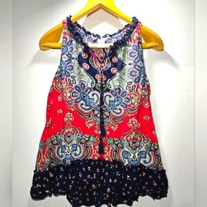Bila Medium Colorful Paisley Sleeveless Top With Ruffled Bottom Crinckle Boho